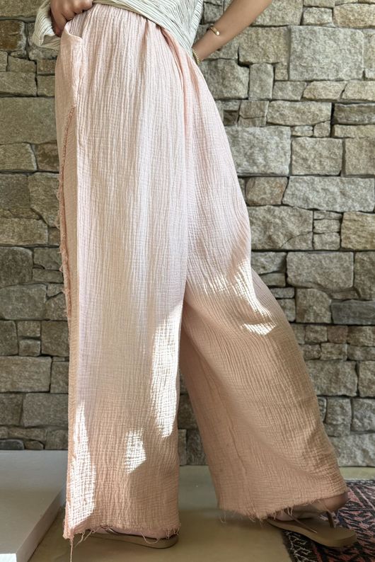 Rustic Nature Bubble Cotton Split Kick Pant Washed Peachy Nude